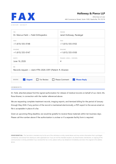 Fax cover sheet